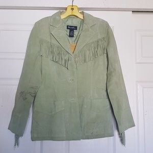 Denim & Co. Barn Fringed Leather Western Jacket