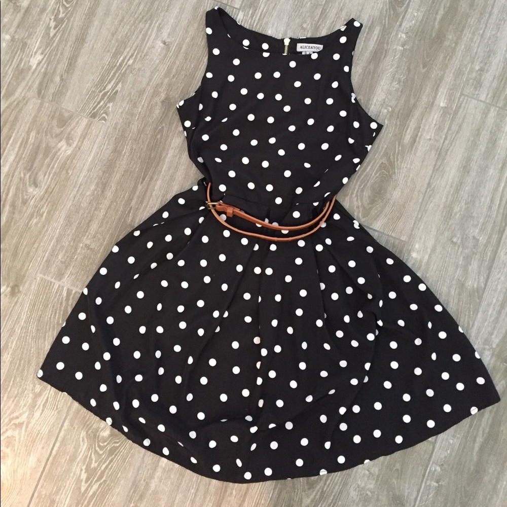 Polka dot skater dress w/belt