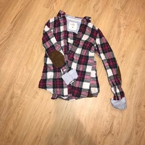 Plaid with corduroy elbow button up