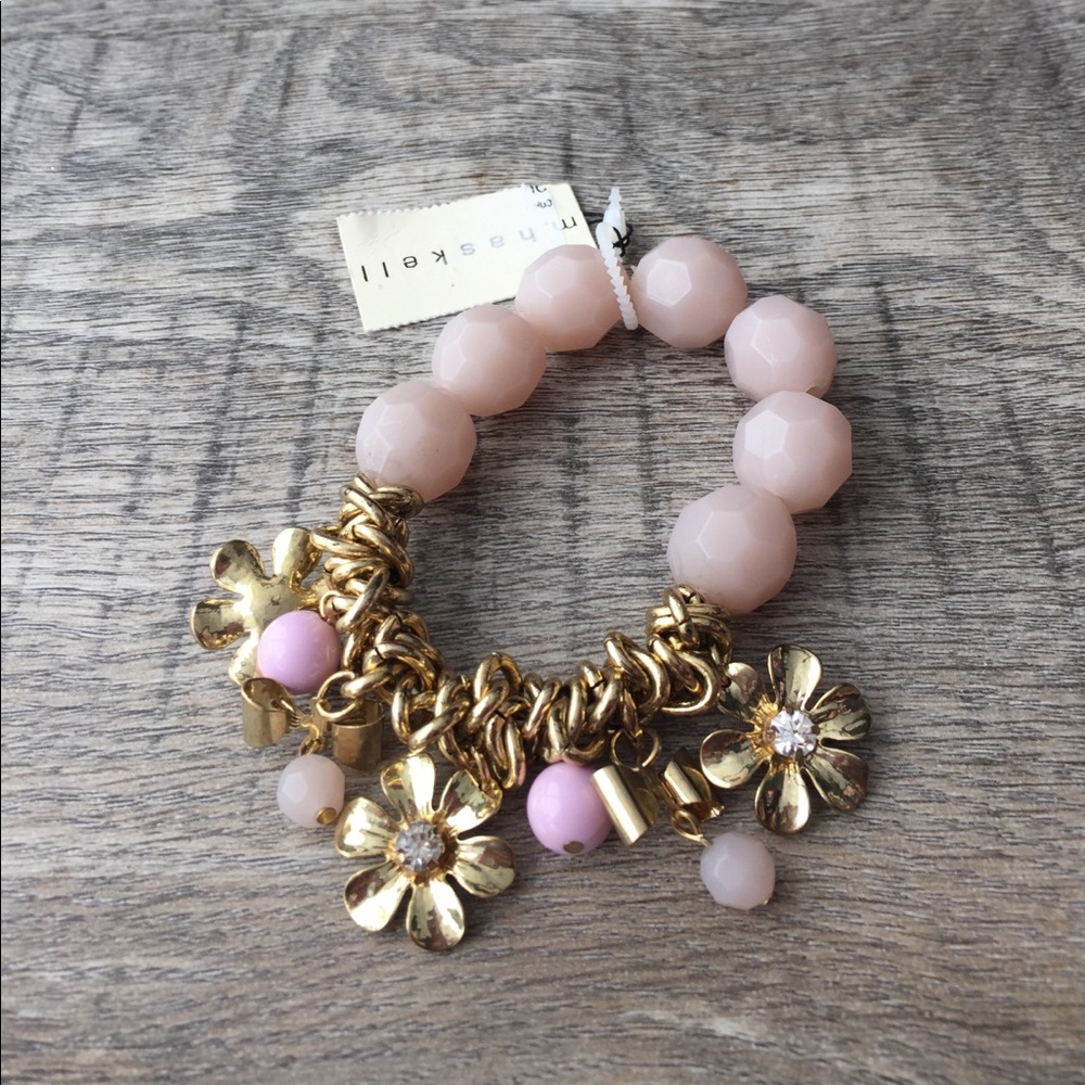 Pink beaded bracelet gold now accent nwt