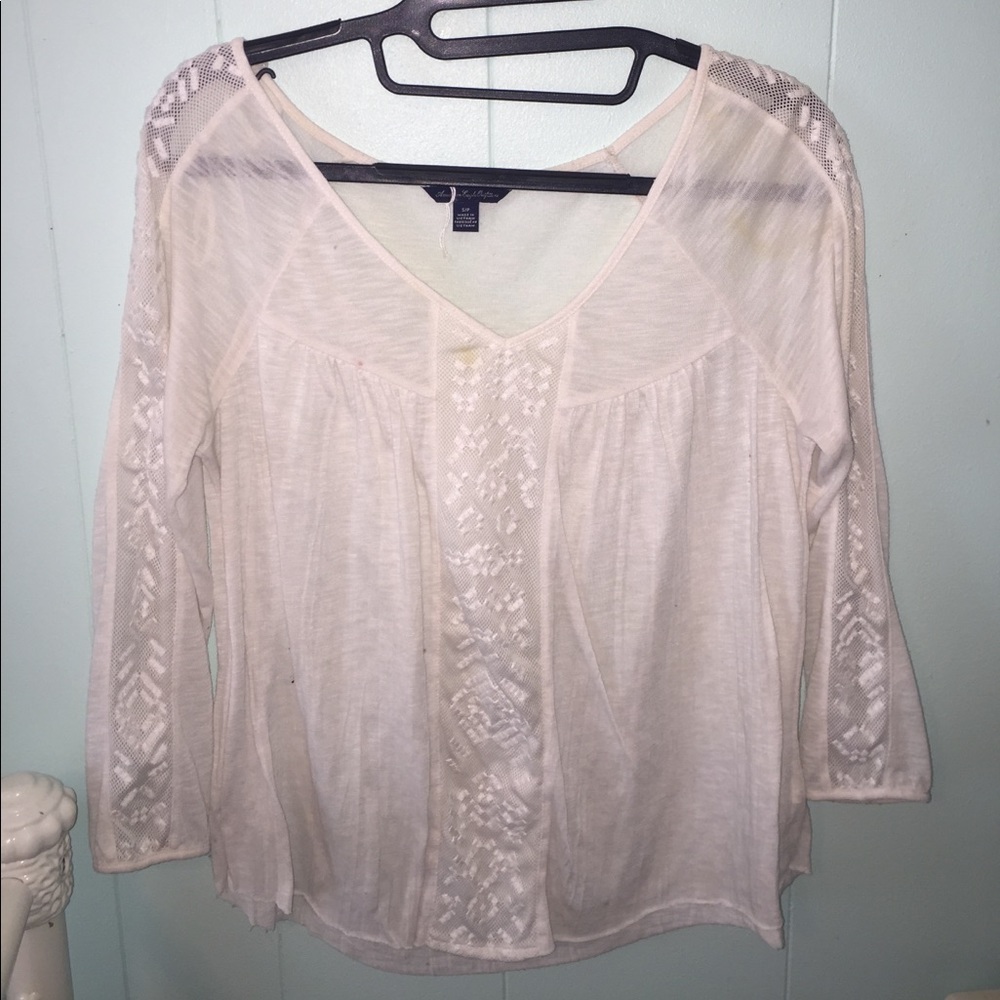 CREAM MID SLEEVE EMBROIDERED BABYDOLL LIKE TOP