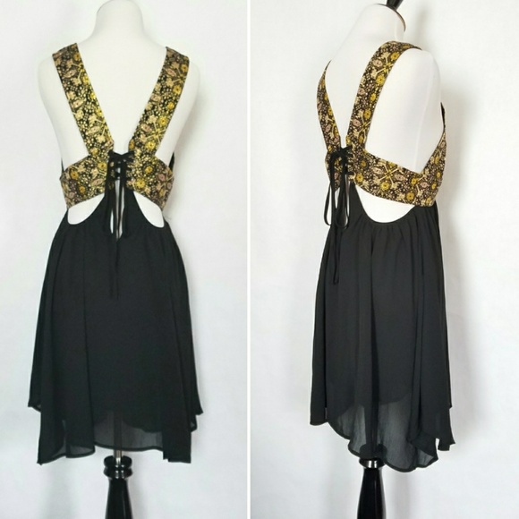 Black and Gold Fit and Flare Dress Party Dress - Picture 3 of 4