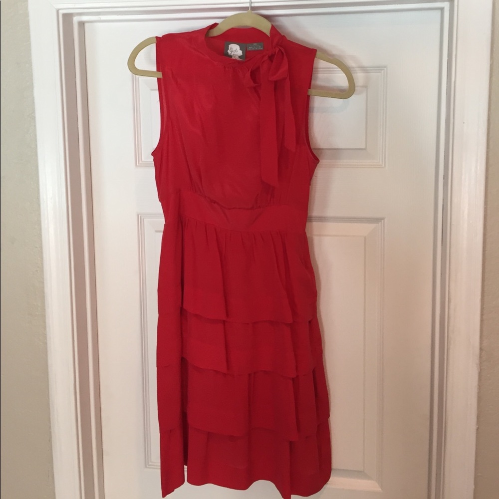 Red Ruffled anthro dress