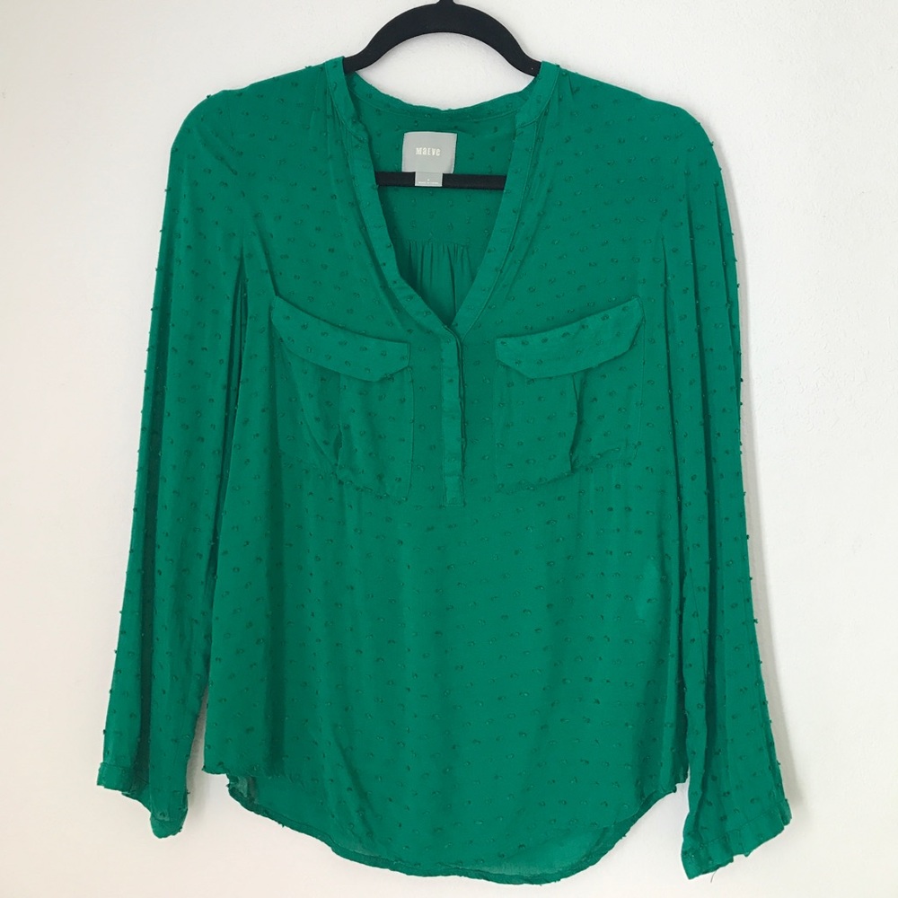 Anthropologie Maeve Spruce Green Swiss Dot Blous