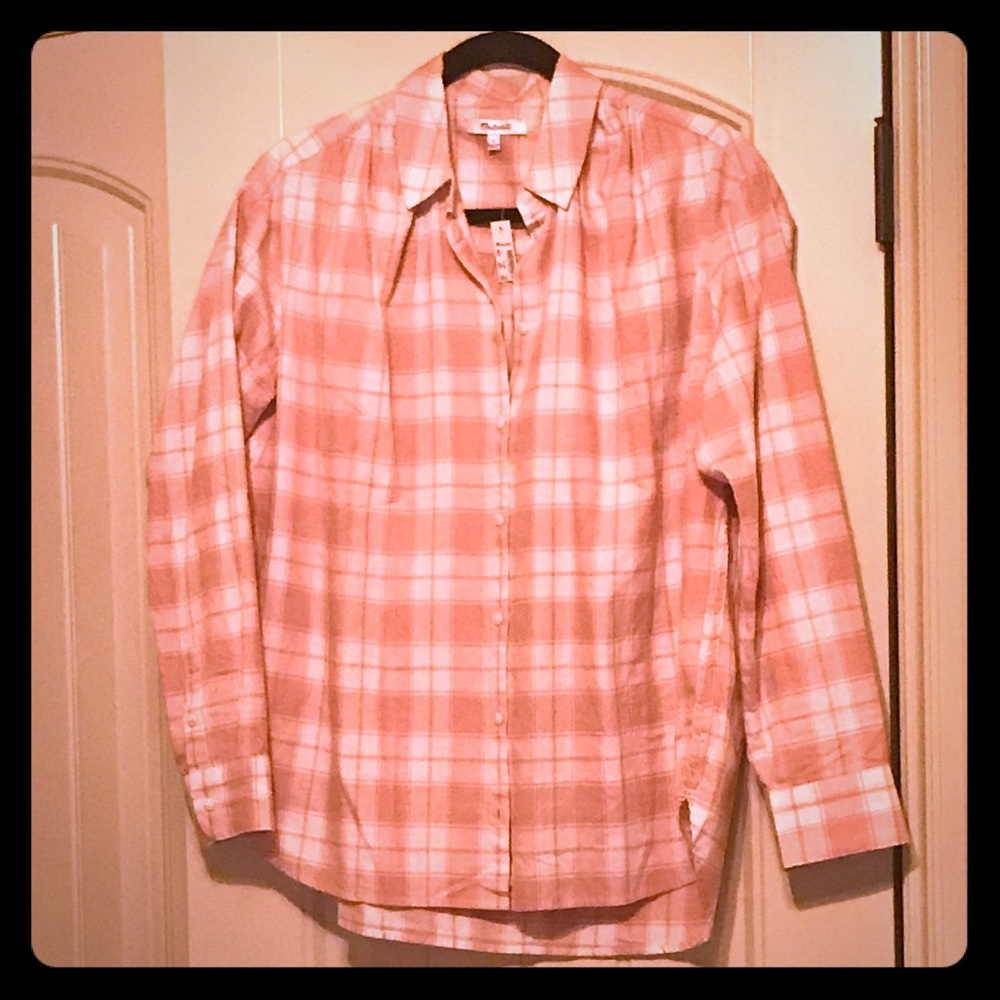 NWT Madewell blush plaid button up shirt
