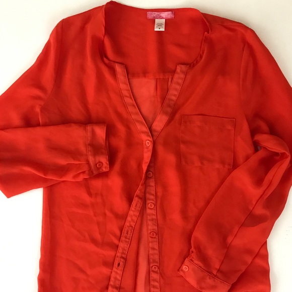 Six Degrees sheer button up in Red Orange sz S - Picture 1 of 7