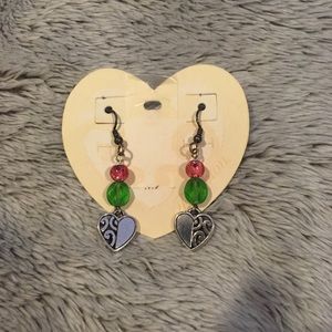 [brighton] heart earrings silver, green, and pink