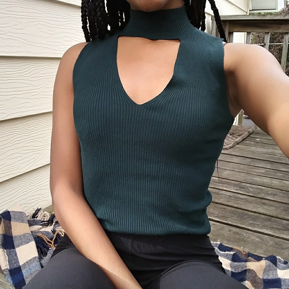 Plunging v neckline choker top