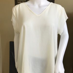 Lush raw edge cap sleeve semi-sheer ivory blouse