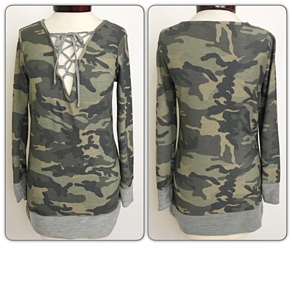 💥HOTSALE💥Fitted Camo Lace Up Front Tunic sold - Picture 3 of 5