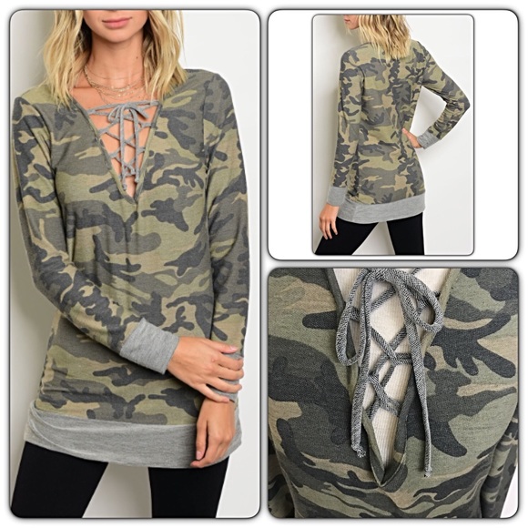 💥HOTSALE💥Fitted Camo Lace Up Front Tunic sold - Picture 2 of 5