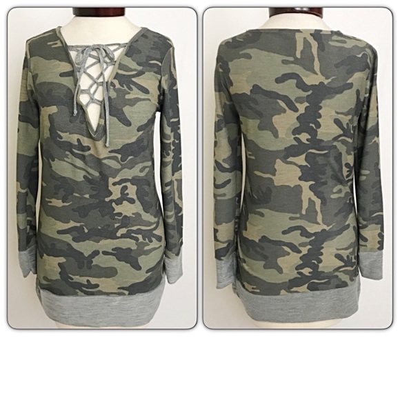 💥HOTSALE💥Fitted Camo Lace Up Front Tunic sold - Picture 3 of 5