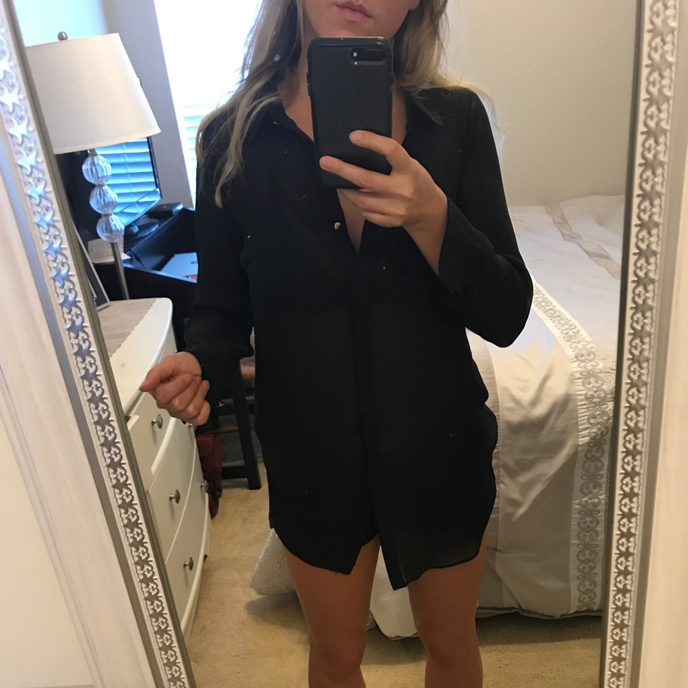 BCBG sheer oversized long sleeve blouse