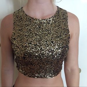 Forever 21; small; black & gold sequined crop top
