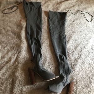 Thigh high peep toe boots