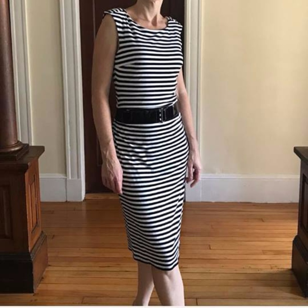 Black and white striped fitted dress