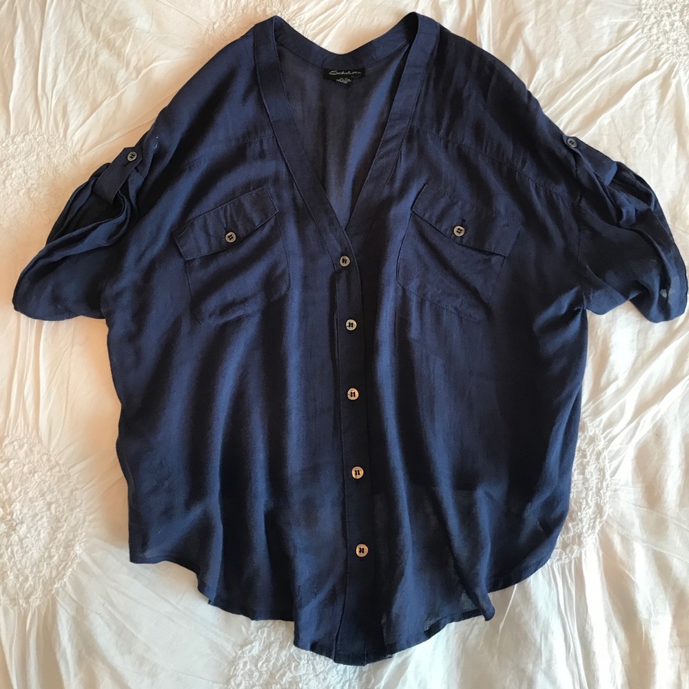 Navy button up blouse