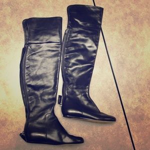 Vera Wang Lavender Black leather OTK flat boots