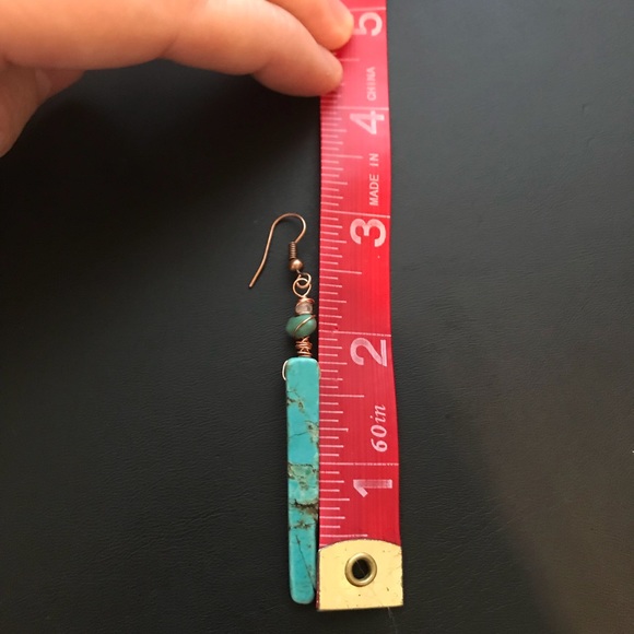 •Artisan Modernist Turquoise & Copper Earrings• - Picture 4 of 6