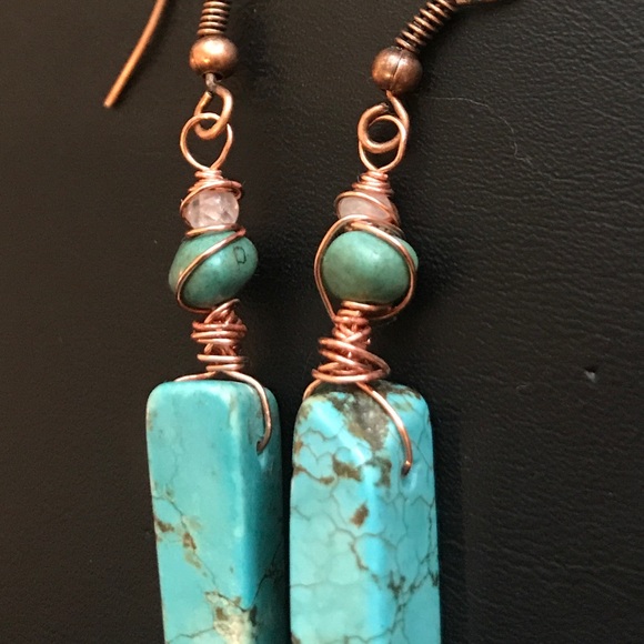 •Artisan Modernist Turquoise & Copper Earrings• - Picture 6 of 6