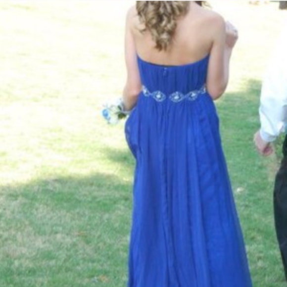Unique Vintage Royal Blue Strapless Formal Dress - Picture 4 of 8