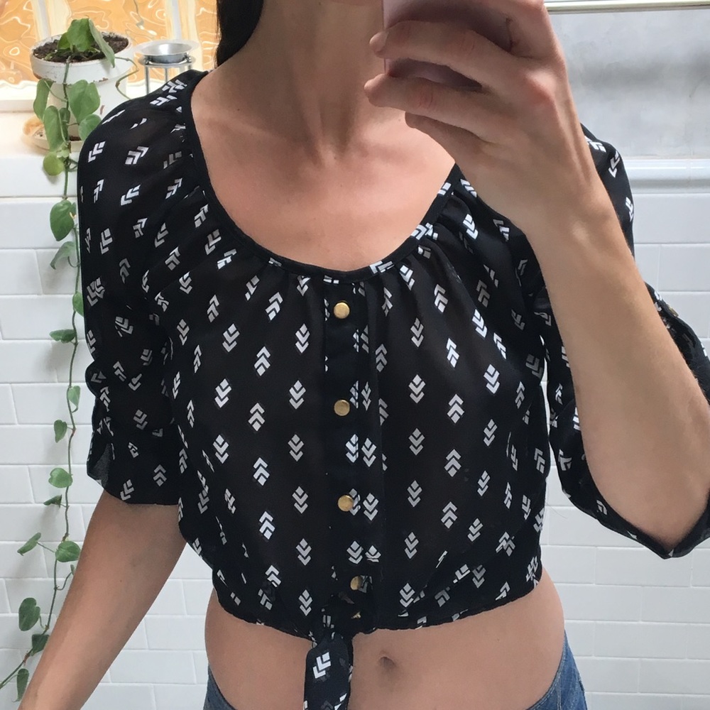 2 for $12 Worn Twice! Waist Tie Sheer Top S/M