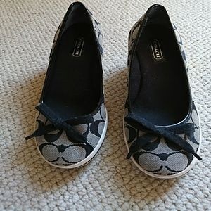 Coach blue canvas wedge heels