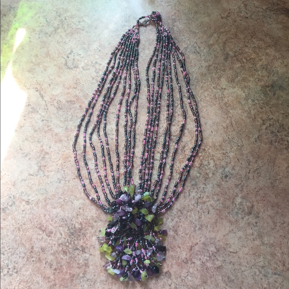 Beaded Boho Necklace!! Purple