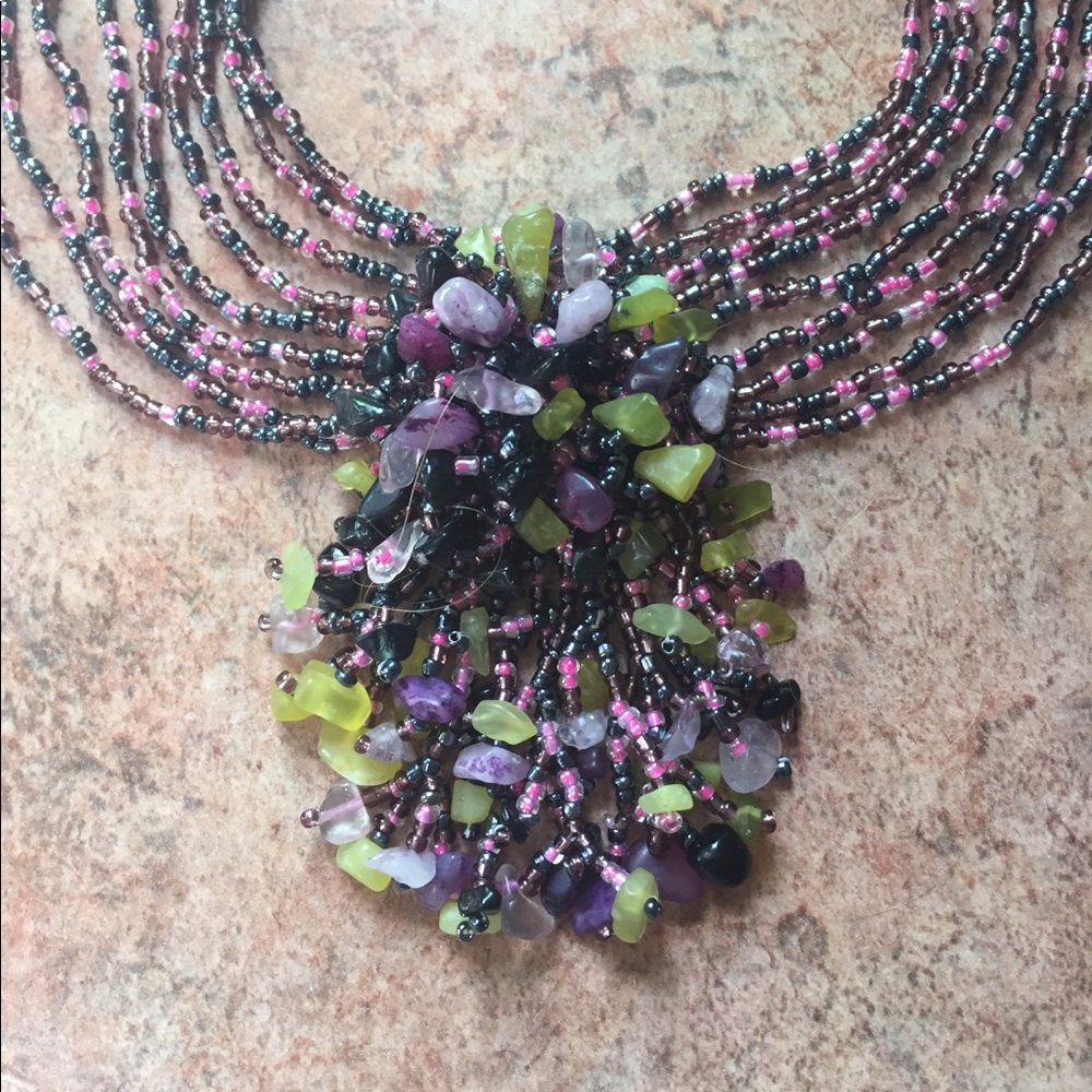 Beaded Boho Necklace!! Purple - Picture 3 of 7