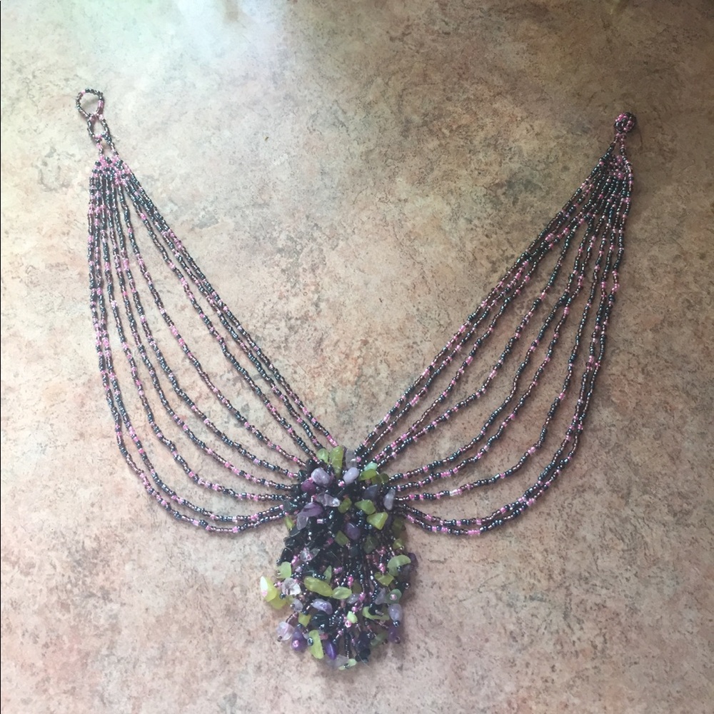 Beaded Boho Necklace!! Purple - Picture 5 of 7