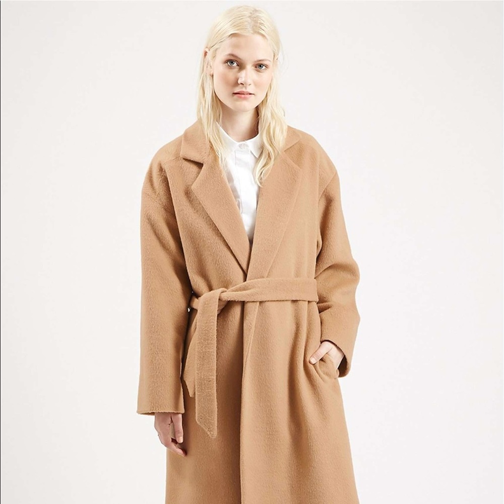 Topshop Long Belted Camel Coat