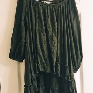 Olive green embroidered long sleeve blouse