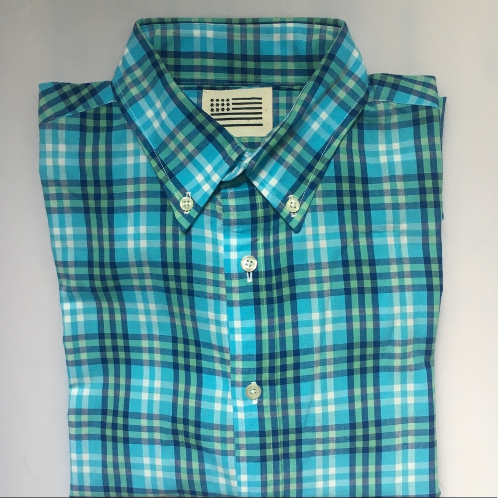 Teal, Navy & Green Check Button Down