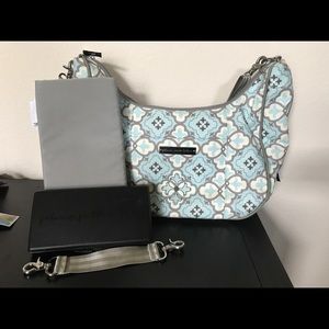Petunia Pickle Bottom Diaper bag blue white gray