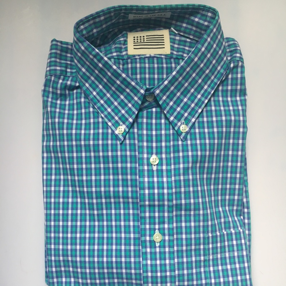 Teal, Purple & White Check Button Down