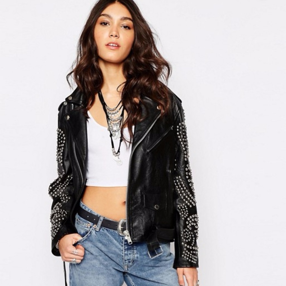 Reclaimed Vintage Premium Leather Biker With Studs