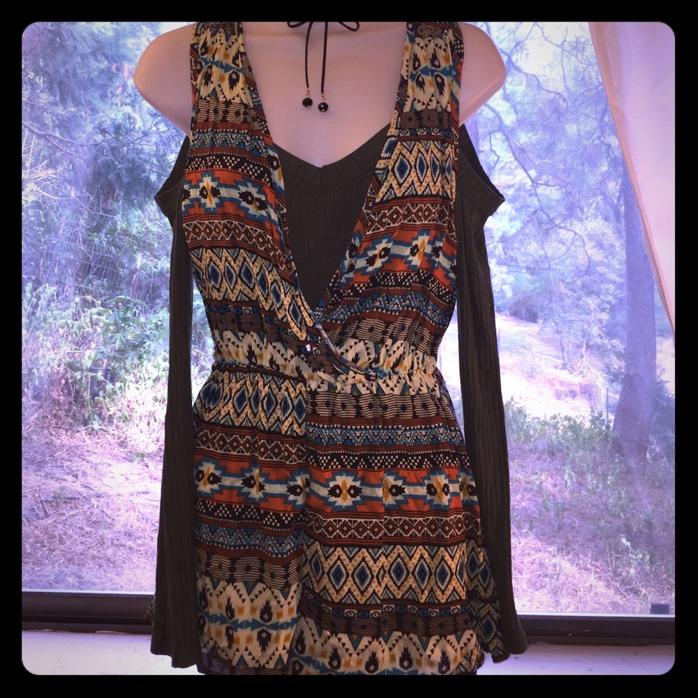 Aztec Printed V Neck Romper