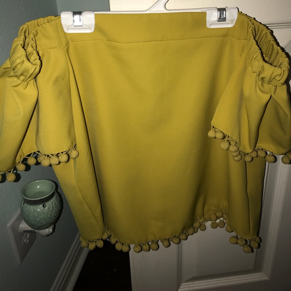 cute off the shoulder yellow top