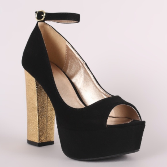 Metallic Chunky Ankle Strap Platform - Picture 3 of 4