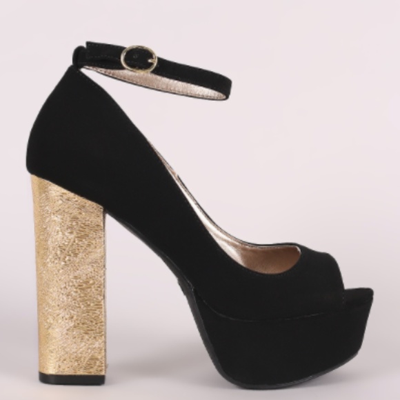Metallic Chunky Ankle Strap Platform - Picture 2 of 4