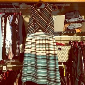 Patterned faux wrap design dress