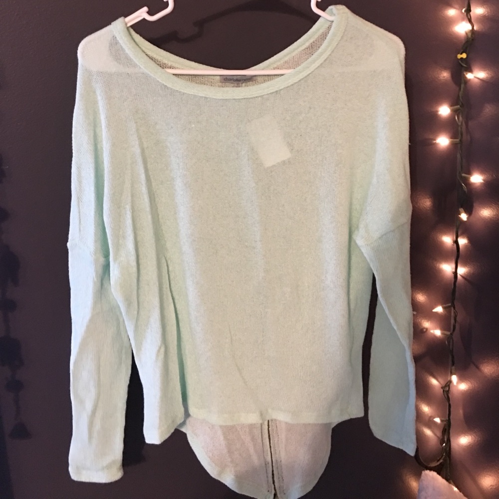 Cute light blue/ green sweater, zip back