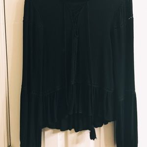 Black lace up peasant top