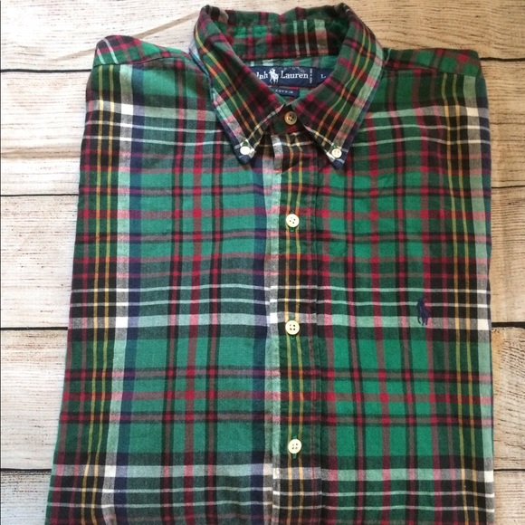 Ralph Lauren Plaid Button Down Shirt Green Large - Picture 1 of 6