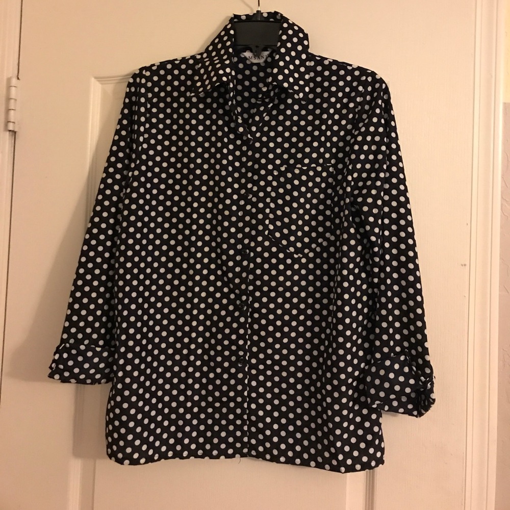 Silky black and white polka dot shirt