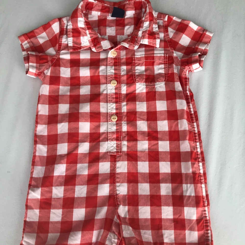 Red and white gingham romper