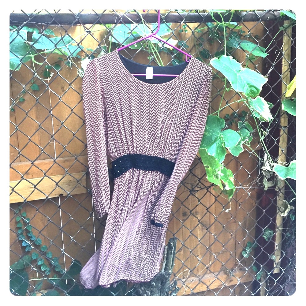 Herringbone dress with ruched shoulders