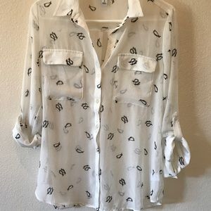 Penguin print sheer button up. Old navy.
