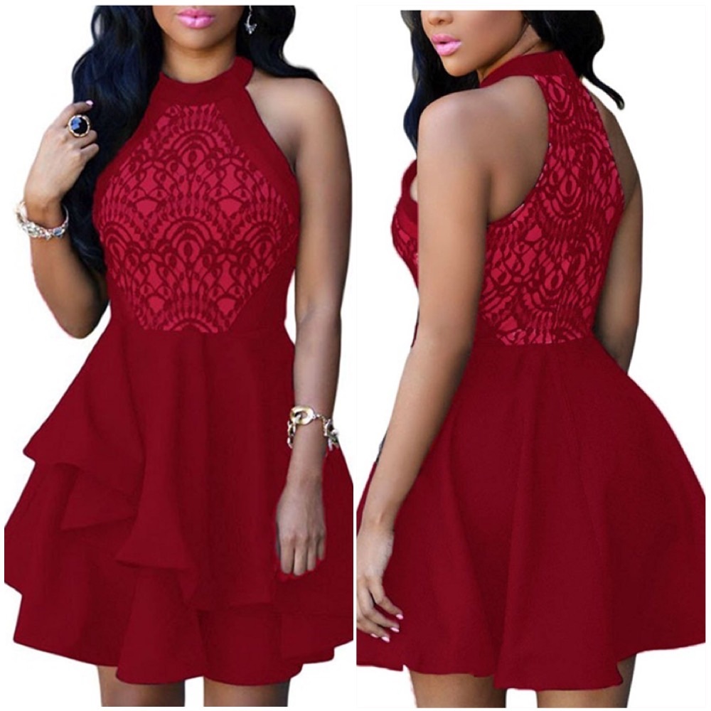 LACE ILLUSION SKATER CLUB MINI DRESS