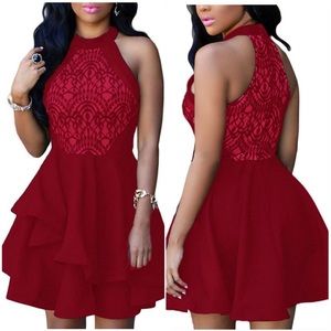 LACE ILLUSION SKATER CLUB MINI DRESS